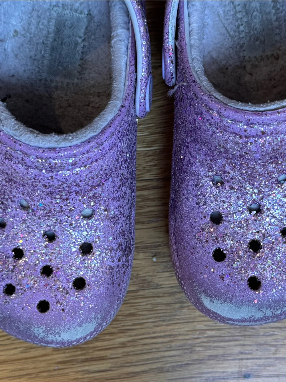 CROCS Kids Glitter Purple classic lined Clogs Sz 8C